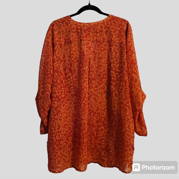 APT. 9 Tunic Top Women's 3X Terra Cotta Roll-Tab Sleeve Chiffon Layered Cheetah - Picture 10 of 12